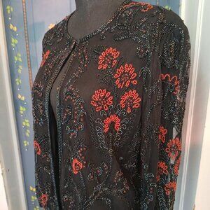 Nipon Black Beaded & cherry wood Floral Jacket